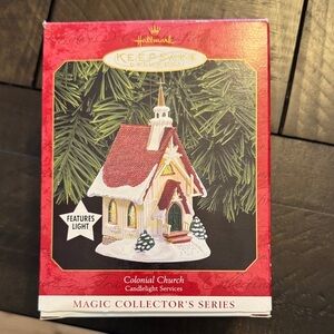 Hallmark Colonial Church Ornament - Red and White Collectors 1999